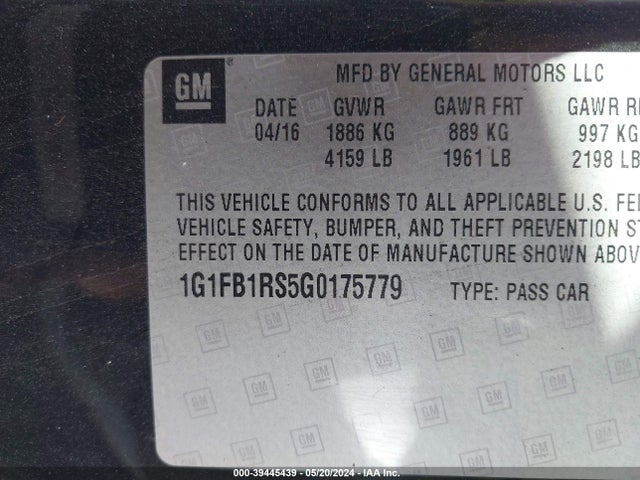 Chevrolet Camaro 1lt 2016 1G1FB1RS5G0175779 Image 9