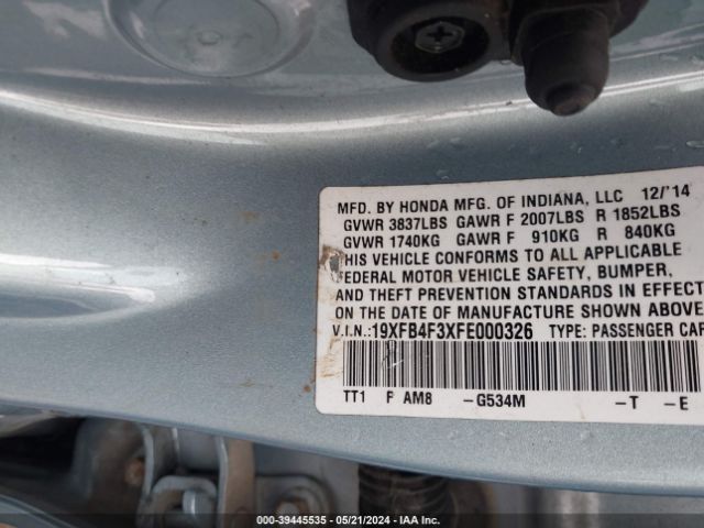 19XFB4F3XFE000326 Honda CIVIC HYBRID