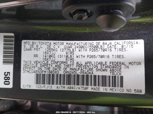 Toyota Tacoma Base V6 2015 3TMLU4EN3FM180383 Image 9