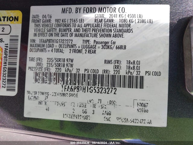 Ford Mustang Ecoboost 2016 1FA6P8TH1G5323272 Image 9