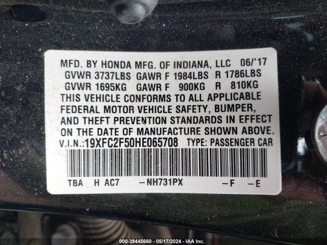 Honda Civic Lx 2017 19XFC2F50HE065708 Image 9