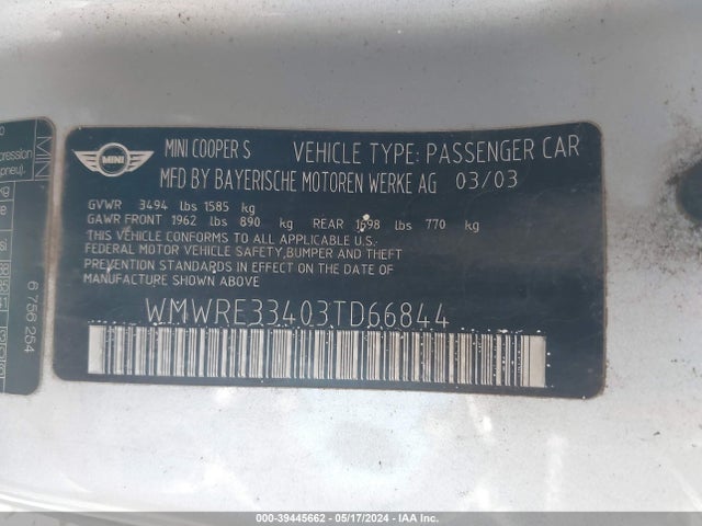 2003 MINI COOPER S WMWRE33403TD66844 Photo 8