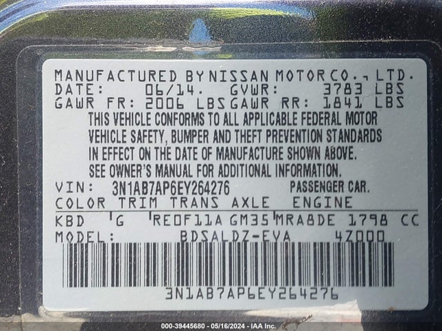 Nissan SENTRA SV 2014 3N1AB7AP6EY264276 Image 9