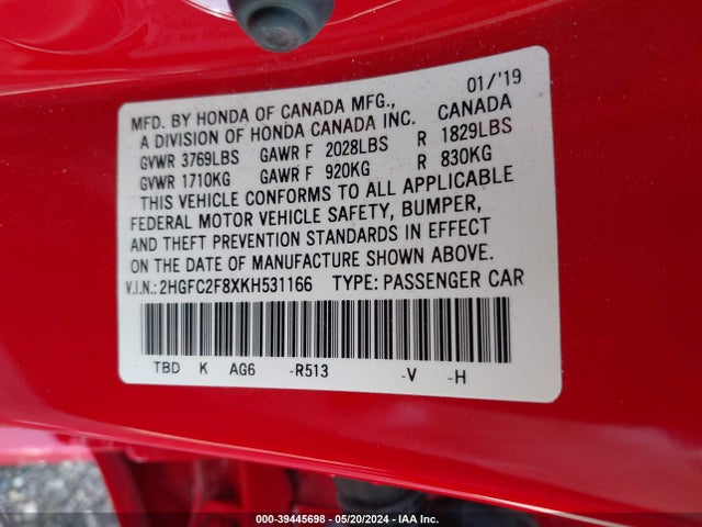 Honda Civic Sport 2019 2HGFC2F8XKH531166 Image 9
