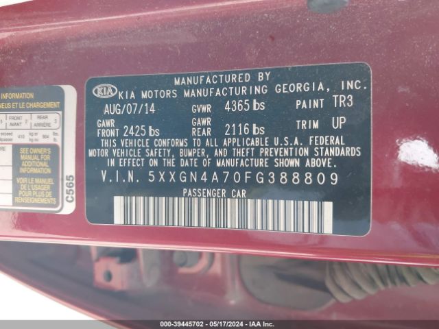 5XXGN4A70FG388809 KIA OPTIMA EX