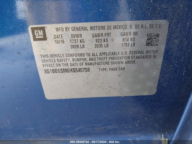 Chevrolet Cruze Lt Auto 2017 3G1BE6SM6HS545758 Image 9