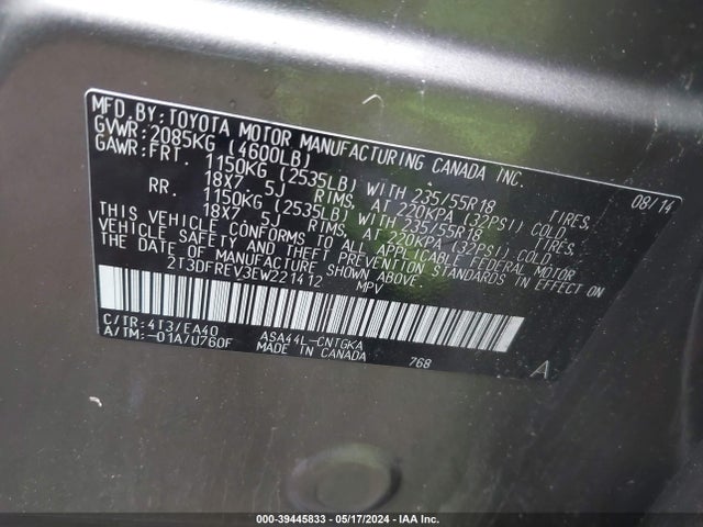 Toyota Rav4 Limited 2014 2T3DFREV3EW221412 Image 9