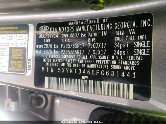 5XYKT3A66FG631441 KIA SORENTO LX