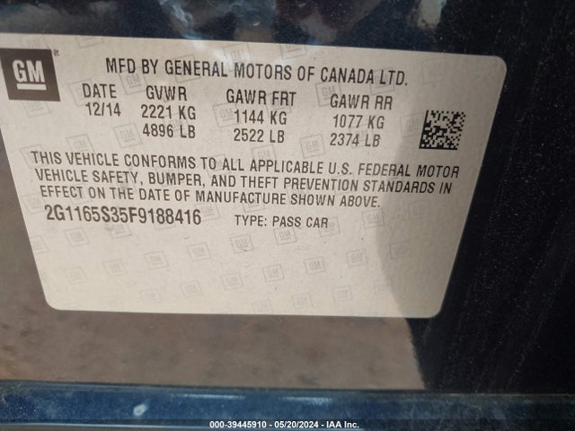Chevrolet IMPALA 2LZ 2015 2G1165S35F9188416 Image 9