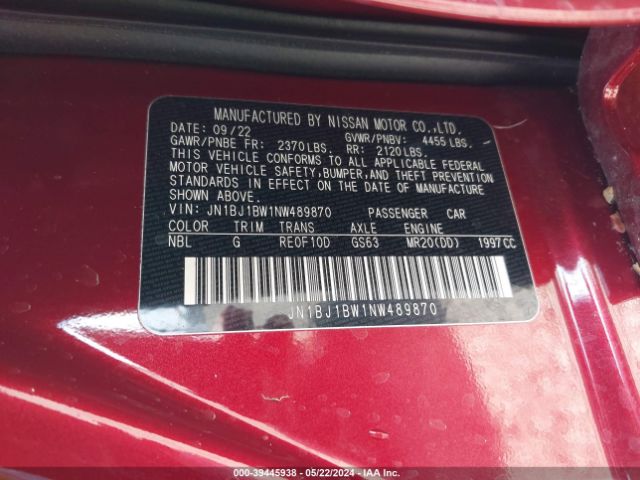 JN1BJ1BW1NW489870 Nissan Rogue Sport Sv Awd Xtronic Cvt