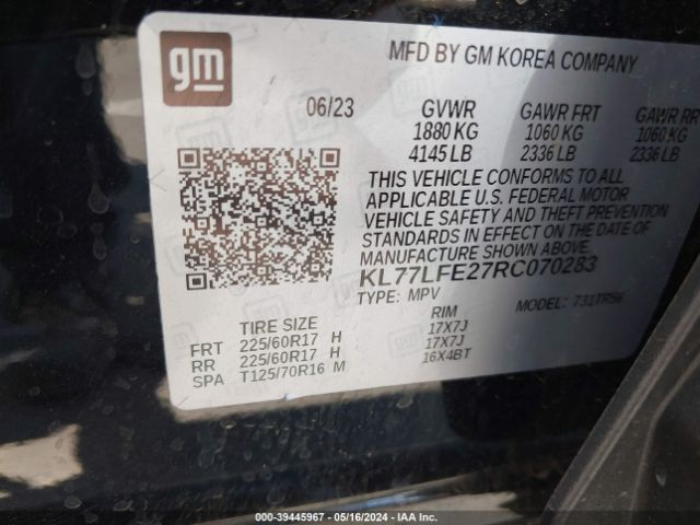 KL77LFE27RC070283 Chevrolet Trax Fwd Sp