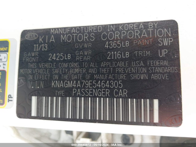 KIA Optima Lx 2014 KNAGM4A79E5464305 Image 9