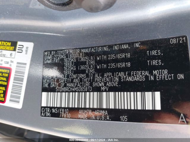 5TDHBRCH4MS065813 Toyota Highlander Hybrid Xle