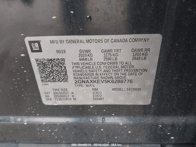 Chevrolet EQUINOX LT 2019 2GNAXKEV5K6288776 Image 9