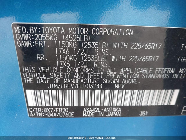 Toyota RAV4 LE 2017 JTMZFREV7HJ703244 Image 9