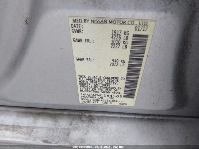 Nissan Altima 2.5 Sl 2017 1N4AL3AP6HC184563 Image 9