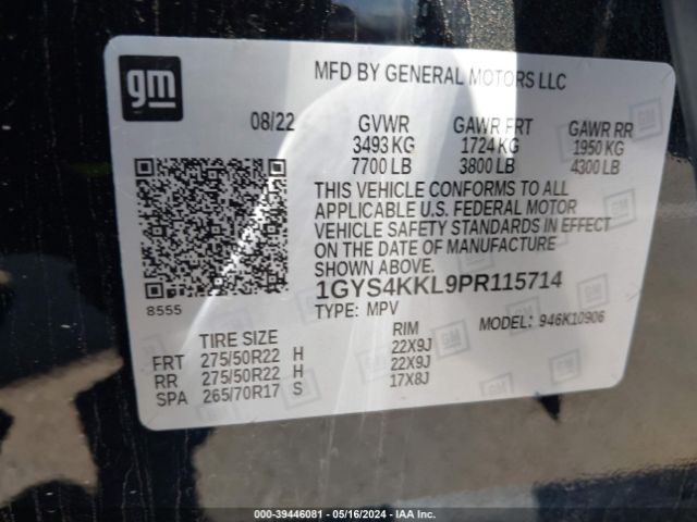 1GYS4KKL9PR115714 Cadillac Escalade Esv 4wd Premium Luxury