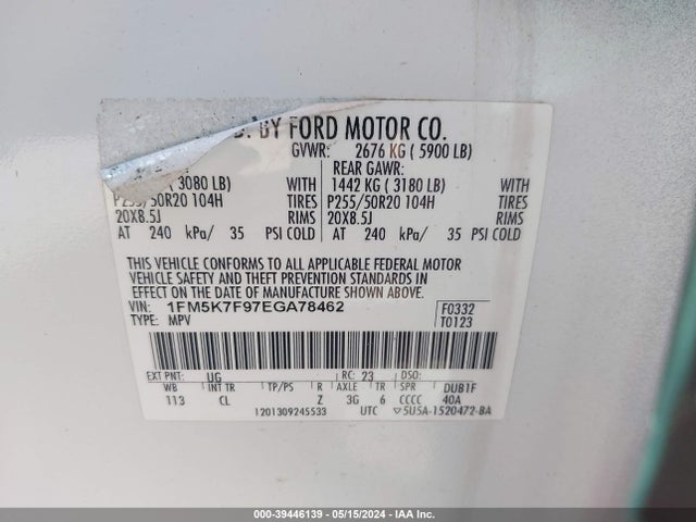 Ford Explorer Limited 2014 1FM5K7F97EGA78462 Image 9