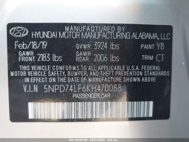 5NPD74LF6KH470088 Hyundai ELANTRA SE