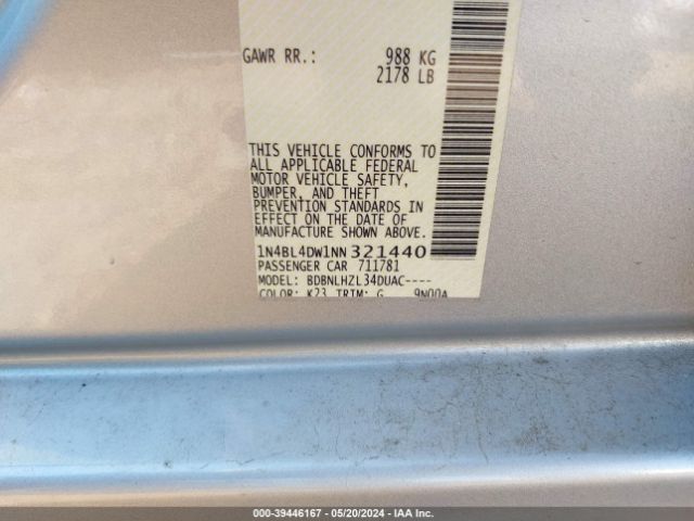 1N4BL4DW1NN321440 Nissan Altima Sv Intelligent Awd