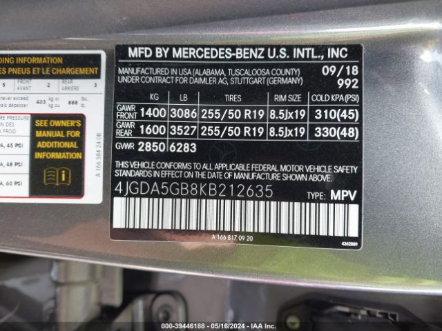 4JGDA5GB8KB212635 Mercedes-Benz Gle 400 4matic