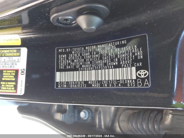 Toyota COROLLA LE 2015 5YFBURHE7FP339144 Image 9