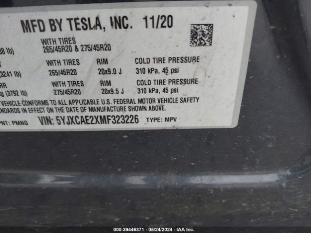 5YJXCAE2XMF323226 Tesla Model X Long Range Dual Motor All-wheel Drive/long Range Plus Dual Motor All-wheel Drive