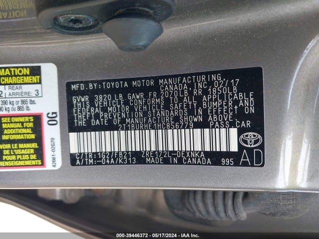 Toyota COROLLA LE 2017 2T1BURHE1HC856779 Image 9