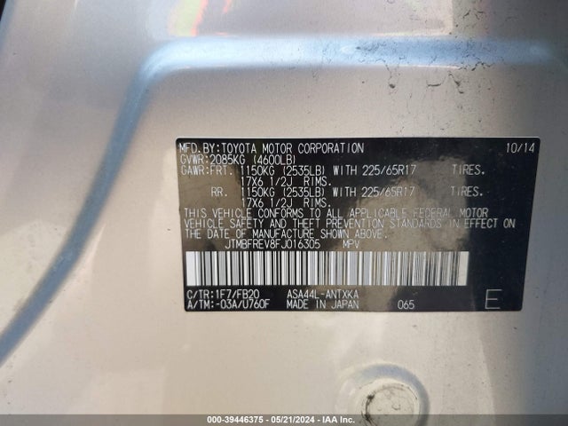 Toyota RAV4 LE 2015 JTMBFREV8FJ016305 Image 9