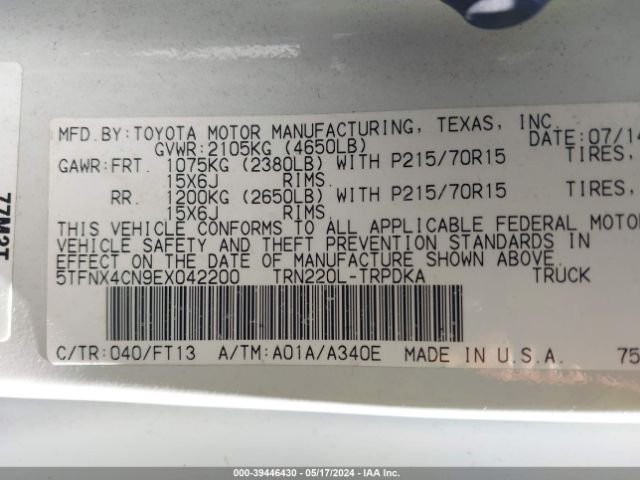 5TFNX4CN9EX042200 Toyota Tacoma