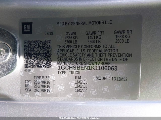 Chevrolet Colorado Wt 2019 1GCHSBEN1K1106063 Image 9