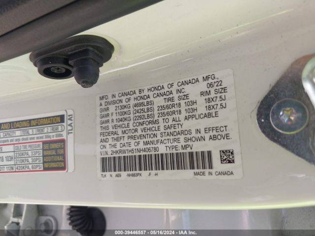 2HKRW1H51NH406780 Honda Cr-v 2wd Ex