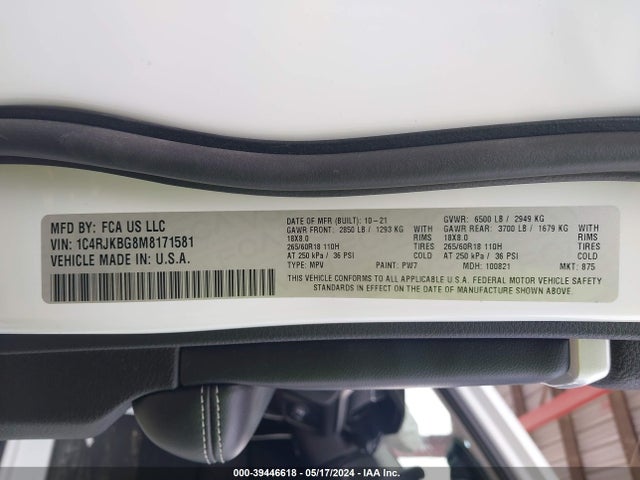 1C4RJKBG8M8171581 Jeep Grand Cherokee L Limited 4x4