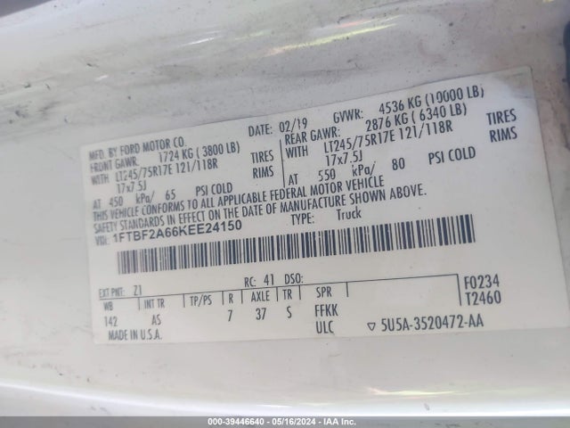 Ford F-250 Xl 2019 1FTBF2A66KEE24150 Image 9