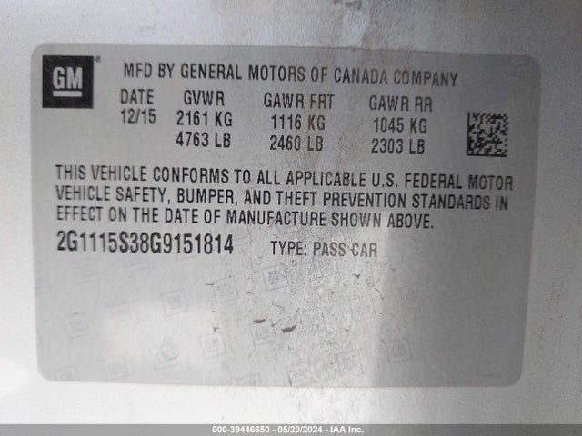 Chevrolet Impala 2lt 2016 2G1115S38G9151814 Image 9