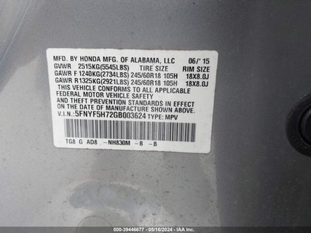 5FNYF5H72GB003624 Honda Pilot Ex-l