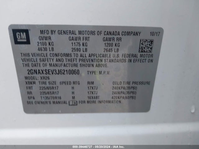 Chevrolet EQUINOX LT 2018 2GNAXSEV3J6210060 Image 9