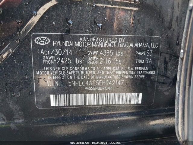 Hyundai Sonata Limited 2014 5NPEC4AC5EH942147 Image 9
