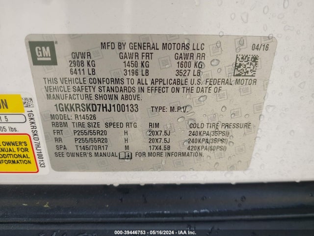 1GKKRSKD7HJ100133 GMC Acadia Limited
