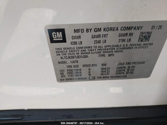 Chevrolet Trax Fwd Ls 2020 KL7CJKSB7LB314304 Image 9