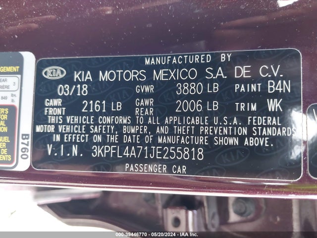 KIA FORTE LX 2018 3KPFL4A71JE255818 Image 9