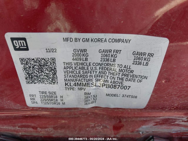KL4MMESL3PB087007 Buick Encore Gx Select Awd