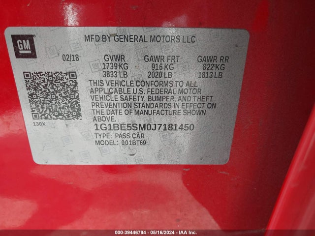 Chevrolet Cruze Lt Auto 2018 1G1BE5SM0J7181450 Image 9