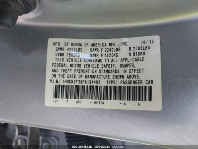 1HGCR2F38FA154492 Honda ACCORD LX