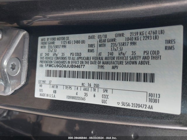 Ford ESCAPE SE 2018 1FMCU9GD0JUB94677 Image 9