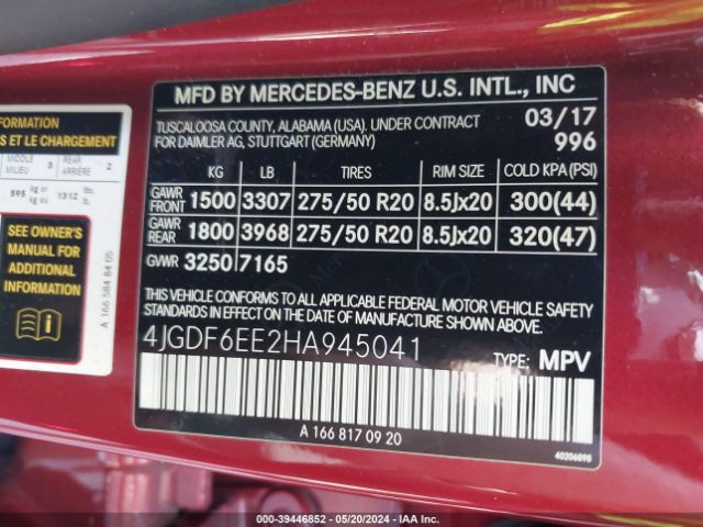 4JGDF6EE2HA945041 Mercedes-Benz Gls 450 4matic