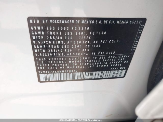 3VV4B7AX6NM108970 Volkswagen Tiguan 2.0t Sel R-line