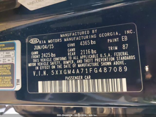 5XXGM4A71FG487089 KIA Optima Lx