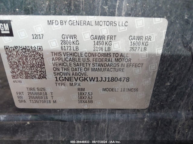 Chevrolet Traverse 1lt 2018 1GNEVGKW1JJ180478 Image 9
