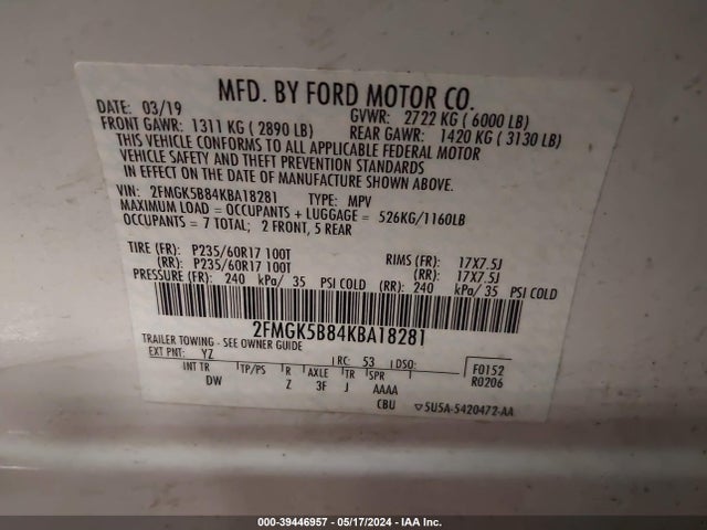 Ford FLEX SE 2019 2FMGK5B84KBA18281 Image 9